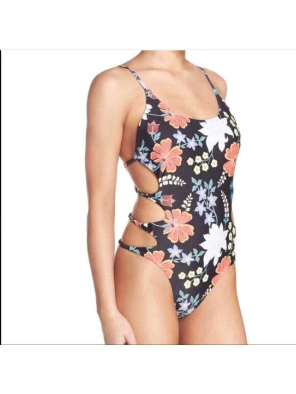 Birds of Paradise M One Piece Swimsuit New Open Lattice Sides Tropical Print